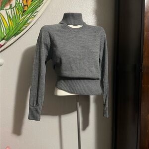 Armani Exchange Gray Ribbed wool Mock Neck Cropped Sweater